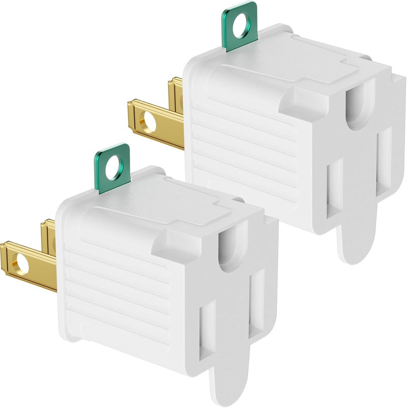 PLUGTUL 2 Prong to 3 Prong Outlet Adapter, Polarized Grounded Outlet Converter, Wall Outlet Plug for Household, Workshops, ETL Listed, 2-Pack, White - Image 1